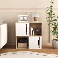 Load image into Gallery viewer, Storage Cabinet With Sliding Doors, 2 Tier Open And Closed Shelves Organizer - Natural / White

