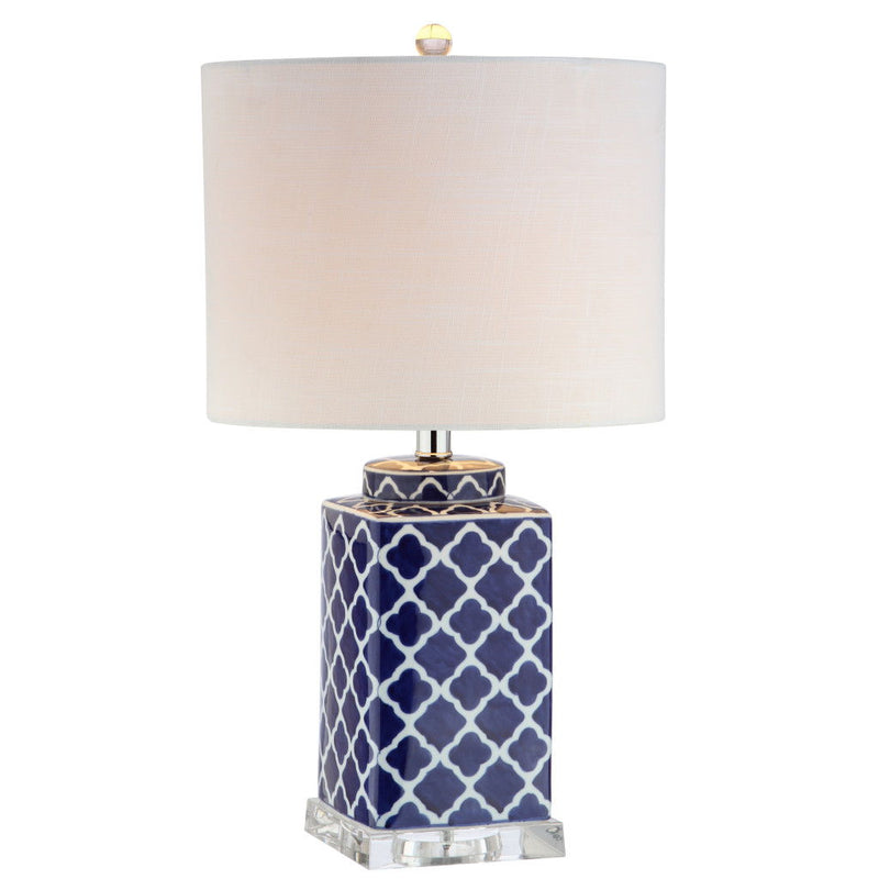 23" Novelty Table Lamp With Drum Shade - Navy Blue / Clear / White