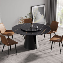 Load image into Gallery viewer, 53.15&quot; Round Modern Artificial Stone Carbon Steel Base Dining Table, Can Accommodate 6 People - Black / Gold
