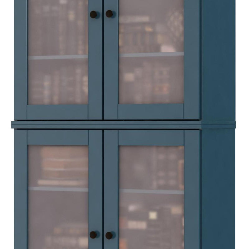 Solid Wood Adjustable Six Tier Library Bookcase With Four Doors (751355) - Teal Blue