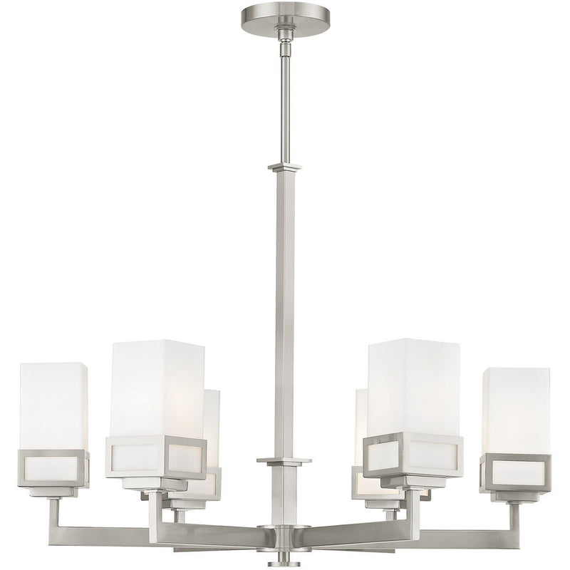 29" Six Light Dimmable Chandelier With Shades - Nickel