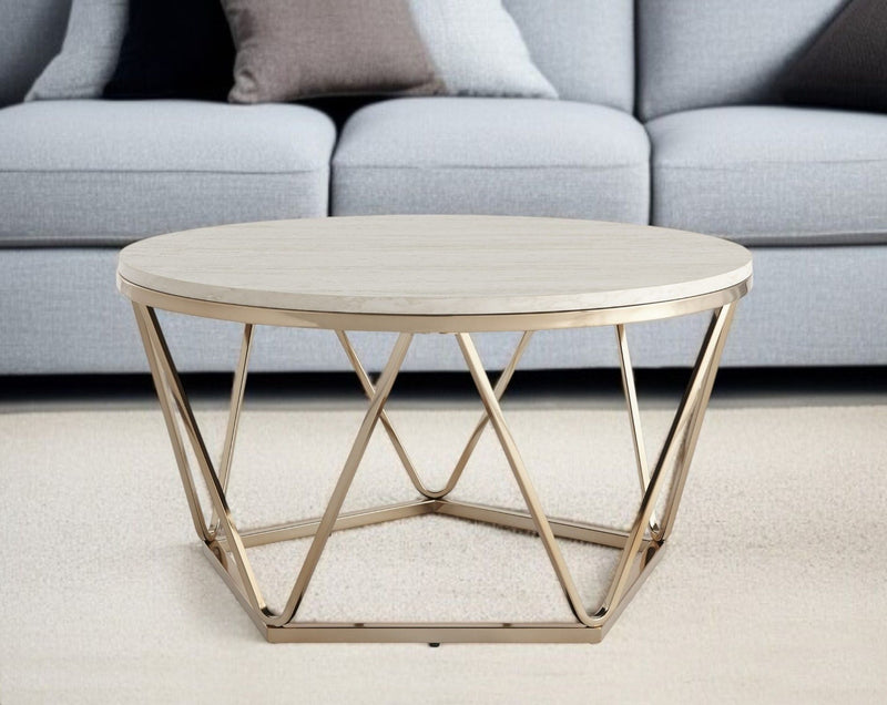 Solid Wood And Manufactured Wood And Metal Round Coffee Table - Champagne