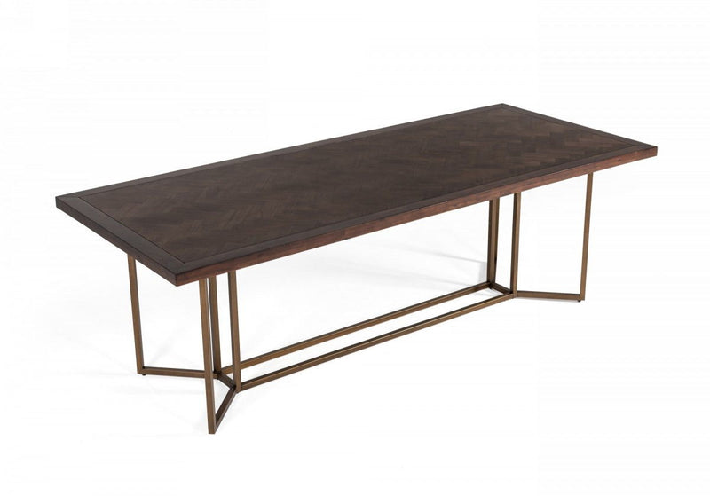 Solid Wood Trestle Base Dining Table - Brown / Brass