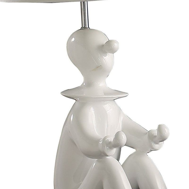 Bedside Table Lamp With Silver Empire Shade - White