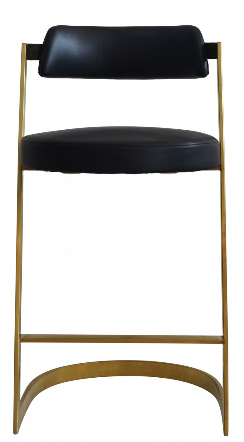 Faux Leather And Stainless Steel Low Back Counter Height Bar Chair - Black And Gold
