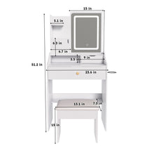 Load image into Gallery viewer, LED Vanity Mirror With Stool, 2 Drawers &amp; 5 Storage Cabinets, Adjustable Lighting Mdf Dressing Table For Bedroom - White

