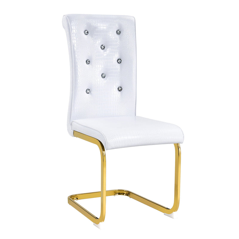 Faux Leather Metal Dining Side Chairs (Set of 2) - White / Gold