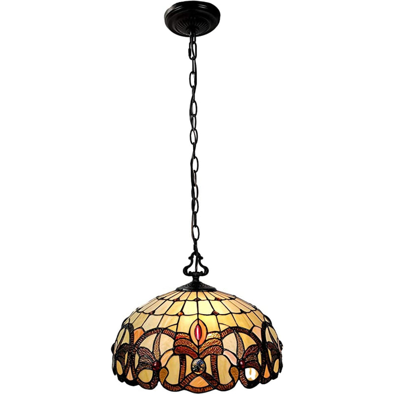 16" Tiffany Style Stained Glass Two Light Glass Dimmable Ceiling Light - Beige