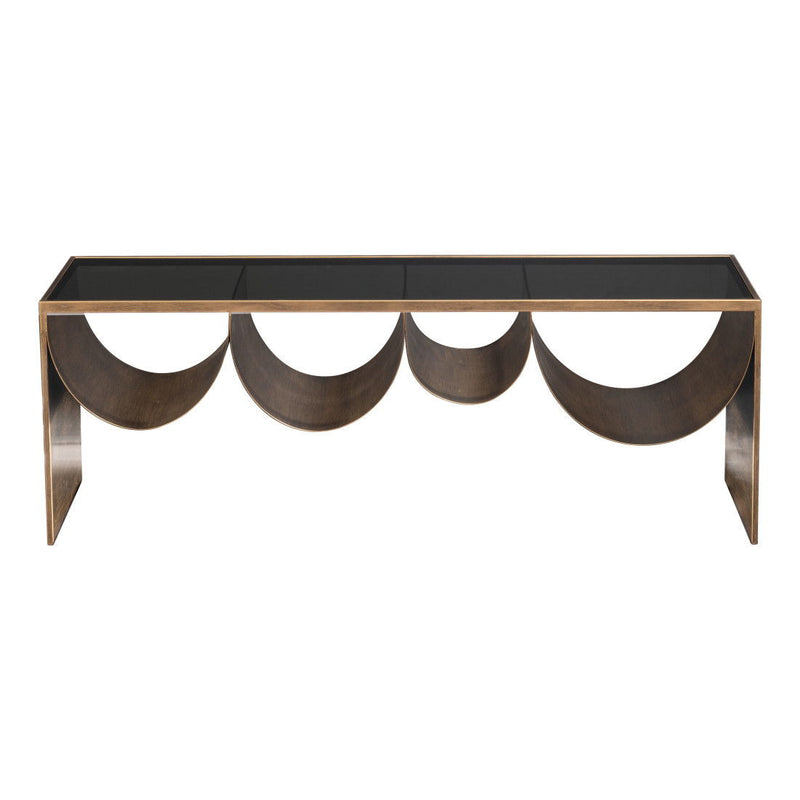 48" Mirro Glass And Steel Solid Coffee Table - Black And Brass