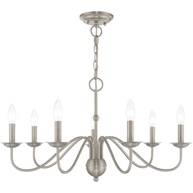 16" Seven Light Dimmable Chandelier With Shades - Nickel