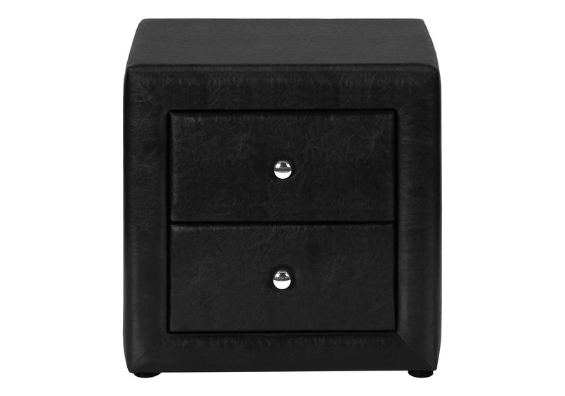 Faux Leather Two Drawer Nightstand - Black