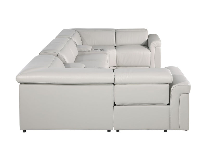 Leather Power Reclining U Shaped Eight Piece Corner Sectional With Console - Light Gray