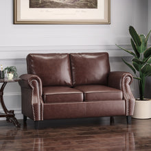 Load image into Gallery viewer, Contemporary Loveseat With Nailhead Trim - Dark Brown
