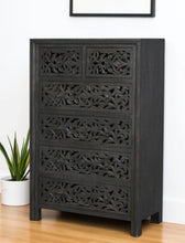 Load image into Gallery viewer, 35" Carved Floral Solid Wood Six Drawer Dresser - Black
