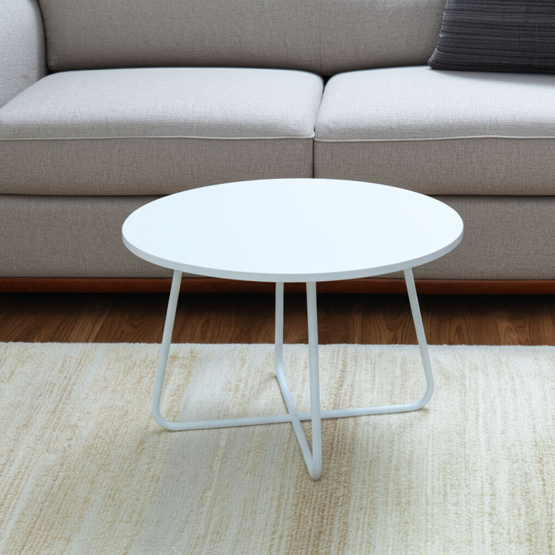 28" Wood And Metal Round Cross Legs Coffee Table - White