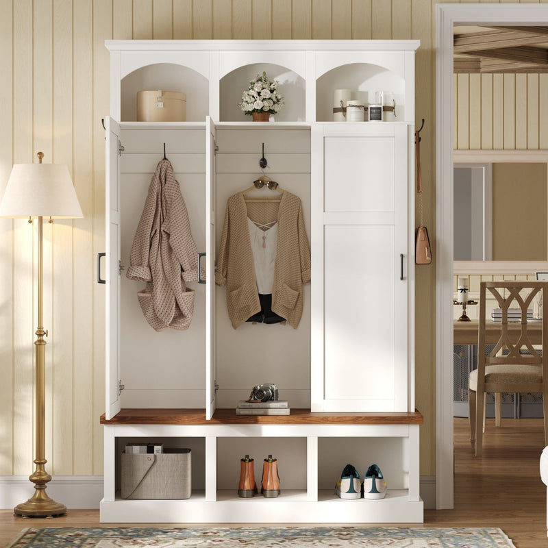 Classic Arched Design Hall Tree With 3 Hidden Storage