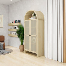 Load image into Gallery viewer, Tall Arched Kitchen Pantry, Arched Storage Display Cabinet With 2 Drawers &amp; Adjustable Shelves, Rattan Door Versatile Storage Cabinet For Kitchen, Dining Room - Natural
