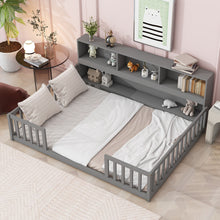 Load image into Gallery viewer, Floor Bed With Side Bookcase, Shelves, Guardrails
