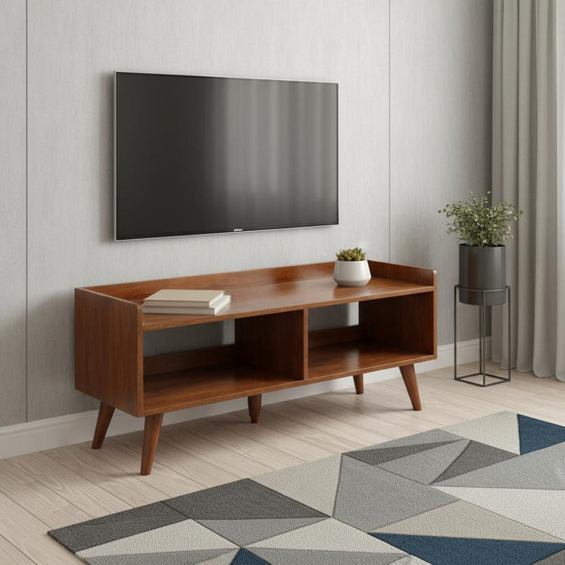 Solid Wood Enclosed Open Storage TV Stand (719182) - Brown