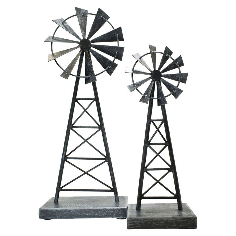 Windmill Tabletop Sculpture (Set of 2) - Pewter