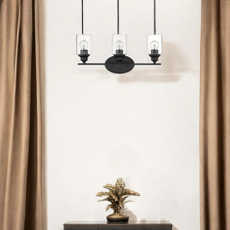 Three Light Wall Light With Clear Glass Shade - Matte Black