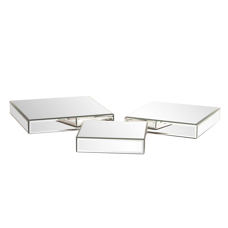 Mirrored Rectangular Display Platforms (Set of 3) - Clear