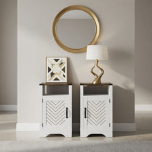 Load image into Gallery viewer, Farmhouse Nightstand With Charging Station &amp; Storage
