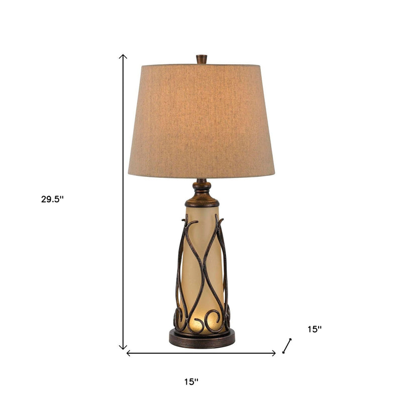 Metal Two Light Table Lamp With Brown Empire Shade - Brown