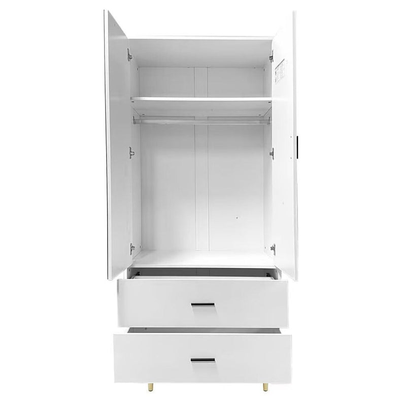 71" Mirro Two Door Two Drawer Combo Dresser - White