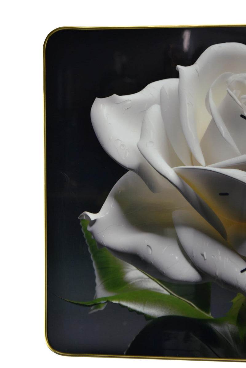 Silent Roses Floral Wall Clock - White / Black / Green