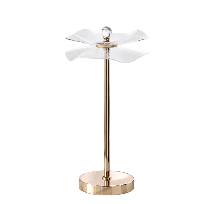 Bedside LED Lamp With Clear Acrylic Novelty Wavy Shade - Gold