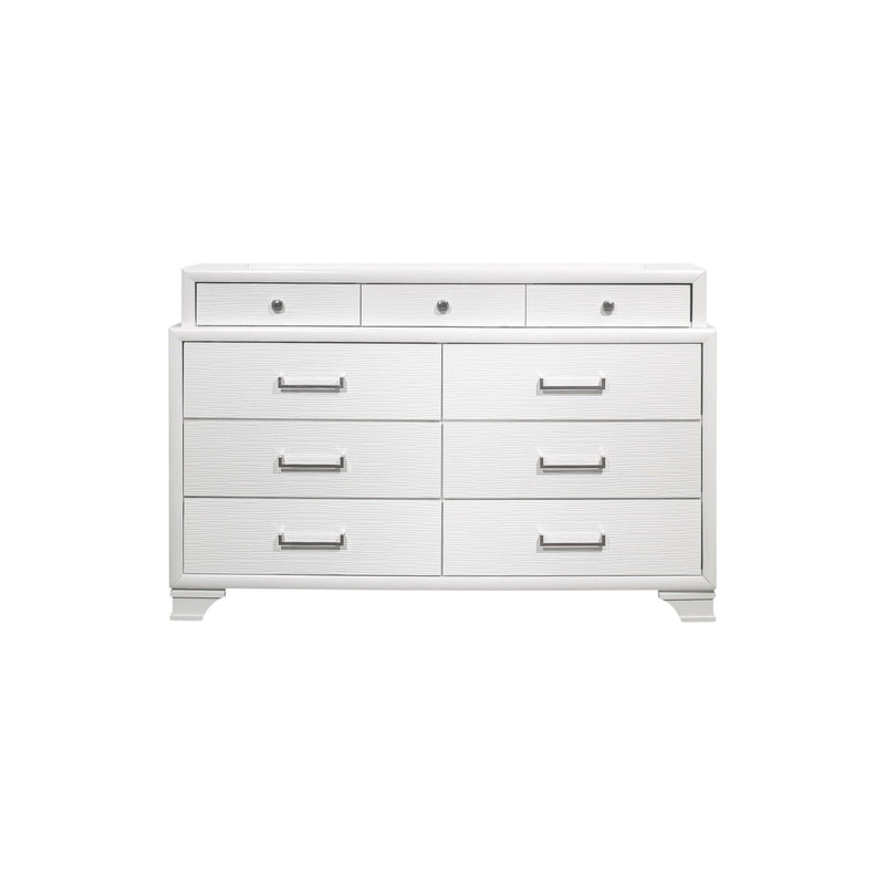Solid Wood Mirrored Nine Drawer - White