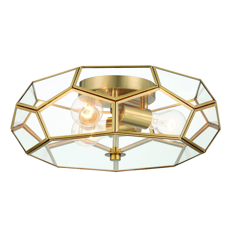 Unique Statement Three Light Metal Dimmable Flush Chandelier - Brass