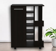 Load image into Gallery viewer, Wood Rolling Bar Cart With Wine Storage - Black
