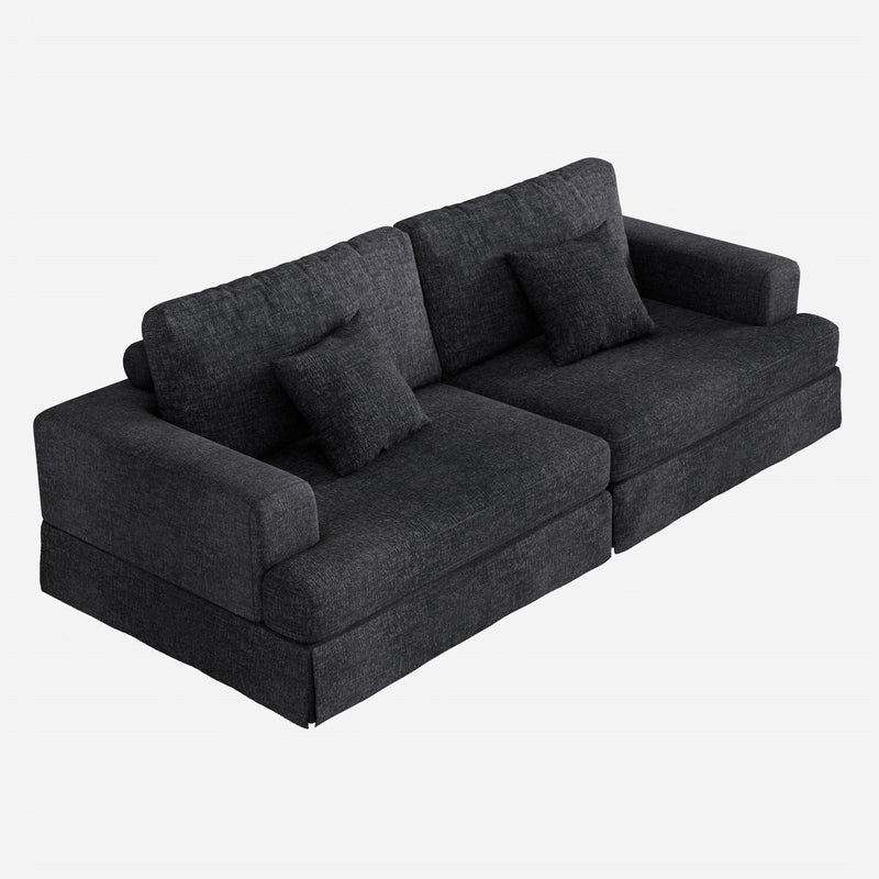 Chenille Modular Stainless Steel Sleeper Sofa With Toss Pillows - Gray