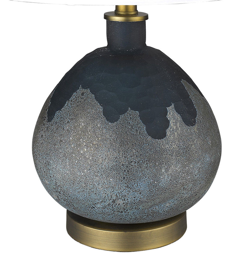 Concrete Gourd Table Lamp With Cream Empire Shade - Teal Blue