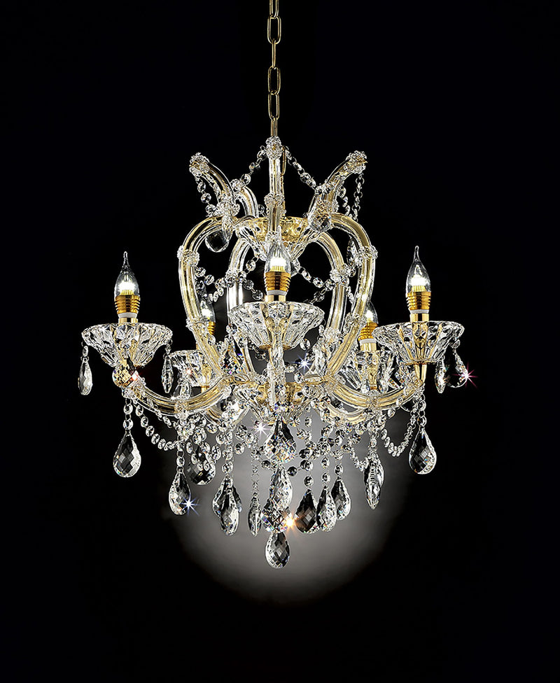 Five Light Glam And Faux Crystal Chandelier - White / Gold