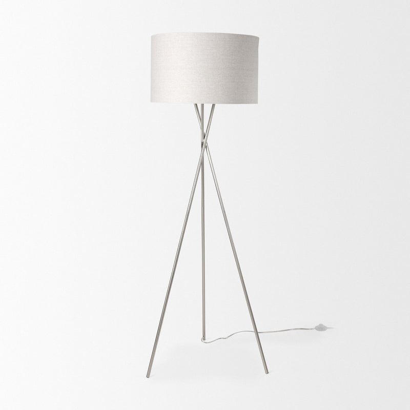 Tripod Floor Lamp With Fabric Drum Shade - Beige