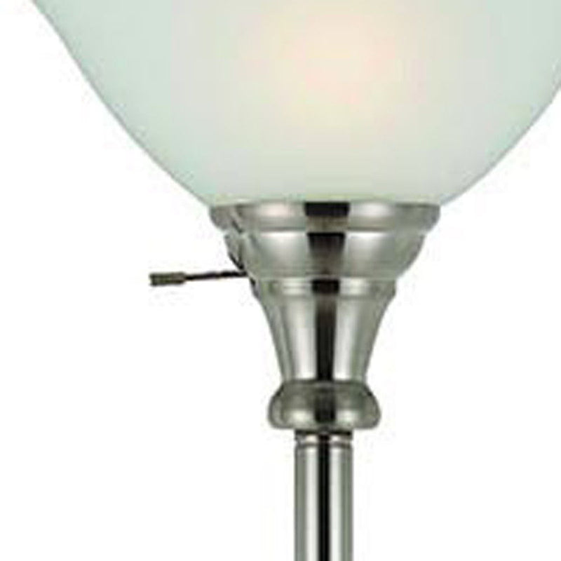 Torchiere Floor Lamp With Clear Frosted Glass Dome Shade - Nickel