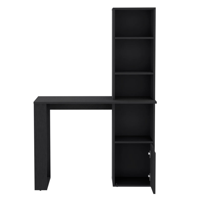 Pedestal Computer Desk With Hutch - Black