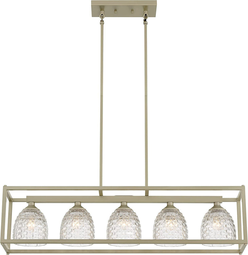 Kitchen Island Five Light Metal Dimmable Chandelier With Shades - Clear