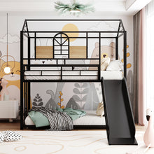 Load image into Gallery viewer, Twin Over Twin Metal Bunk Bed ,Metal Housebed With Slide,Three Colors Available.(Black with Black  Slide)(OLD SKU :LP000095AAB)
