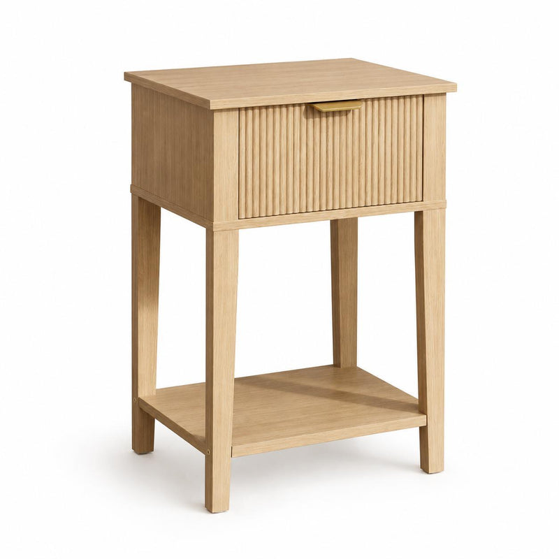 Wood Ribbed Texture One Drawer Nightstand - Oak