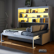 Load image into Gallery viewer, Murphy Cabinet Bed With Folding Sofa, Built In Storage Shelves And LED Light
