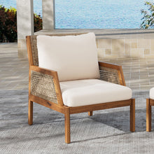 Load image into Gallery viewer, Acacia Wood Patio Furniture Club Chair, Outdoor Wicker Armchair, Deep Seating With Soft Cushions For Porch - Teak / Mix Brown
