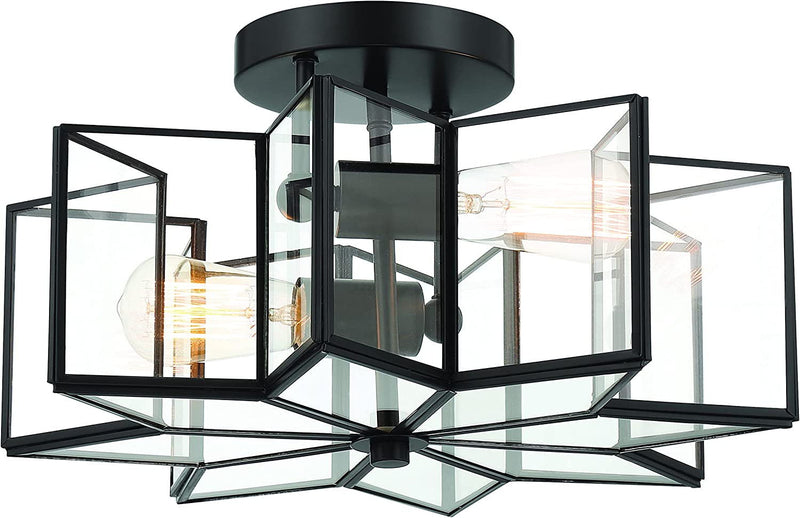 Unique Statement Two Light Metal Dimmable Flush Chandelier With Shades - Black