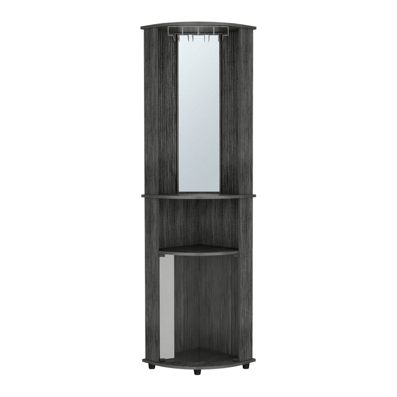 75" Wood Ribbed Texturere Corner Bar Cabinet With Two Doors - Gray