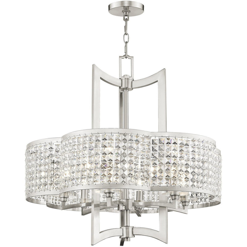 26'' Six Light Dimmable Chandelier With Shades - Nickel