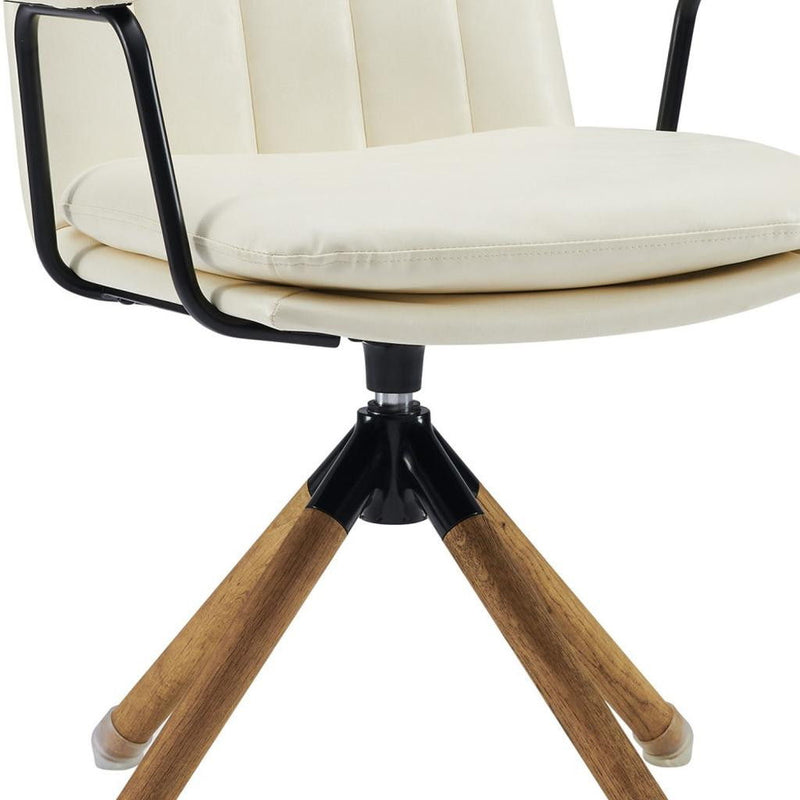 Faux Leather And Brown Swivel Arm Chair 23" - Off White