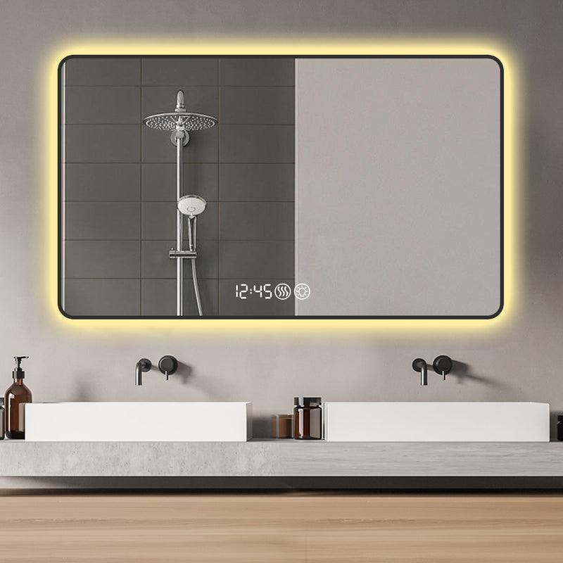 Aluminum Round Lighted Framed Bathroom Vanity Mirror - Black